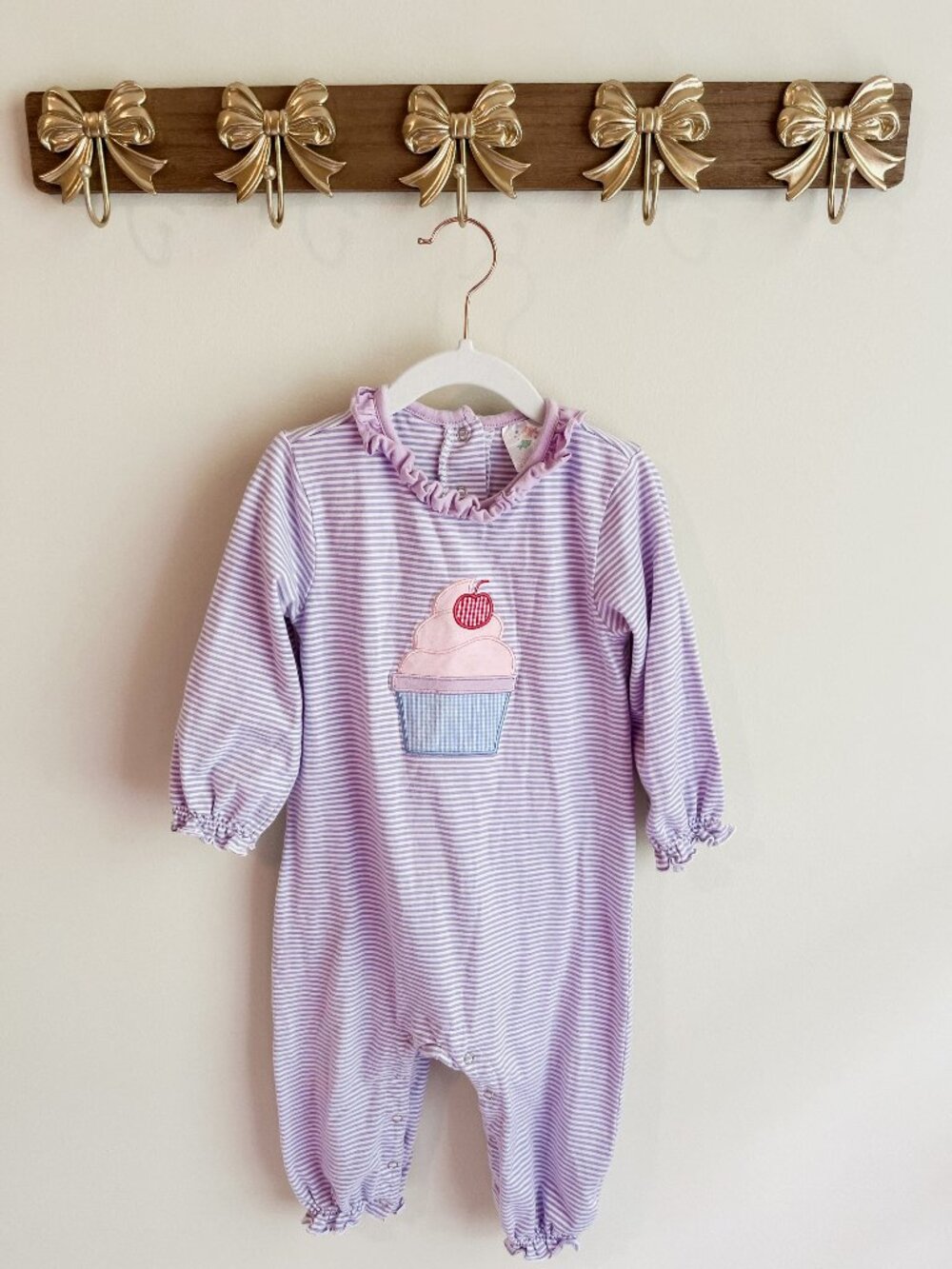 Stitchy Fish Girls Size 2T Cupcake Romper with Ruffle Trim
